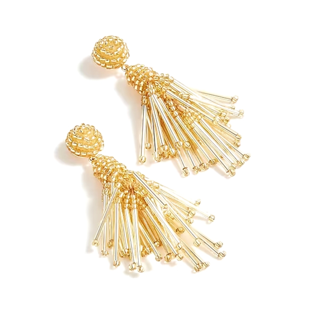 J.Crew beaded tassel statement earrings, gold